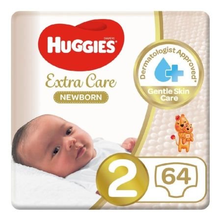 Huggies Extra Care Newborn Diapers – Size 2 (4–6 Kg) 64 Diapers